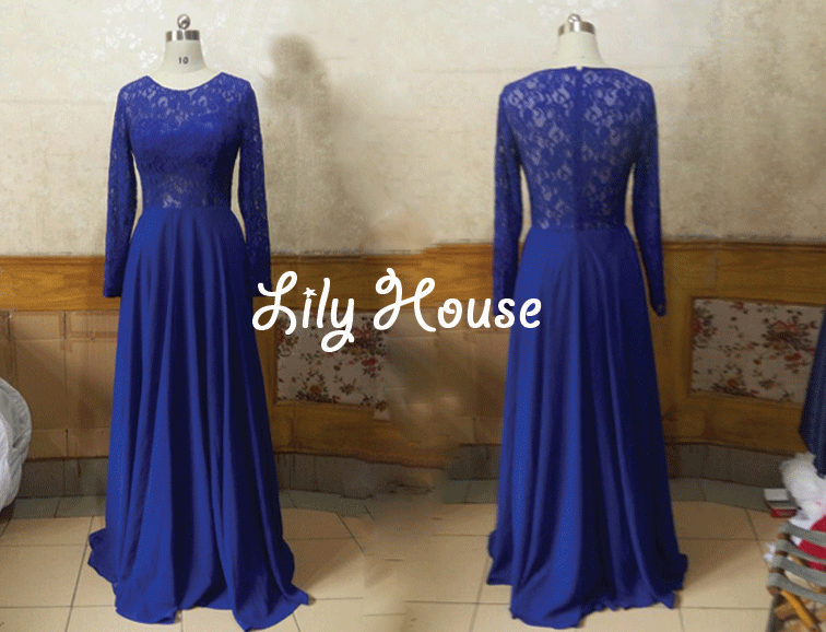 royal blue bridesmaid dresses with long sleeves