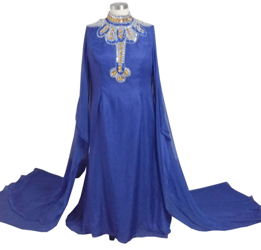 Blue Dubai Kaftan, Rhinestones Elegant Beaded Evening Dress Dubai Caftan, Saudi Arabic Evening Gowns 2016