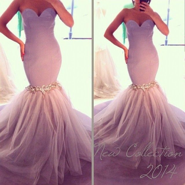 Mermaid Purple Wedding Dress Satin Rhinestones Wedding Dress