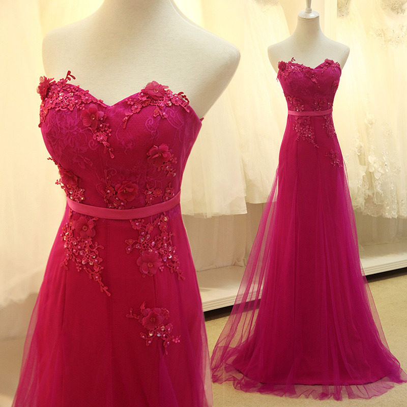 Fuchsia Prom Dress, A Line Prom Dress, Lace Prom Dress, Elegant Prom Dress, Prom Dresses 2017, Long Prom Dress, Beaded Prom Dress, Evening Dress