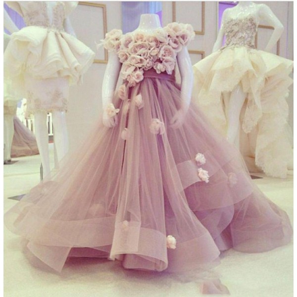 Pageant Little Girl Dresses For Weddings Purple 3d Flowers Floral Flower Girl Dresses Robe Bebe