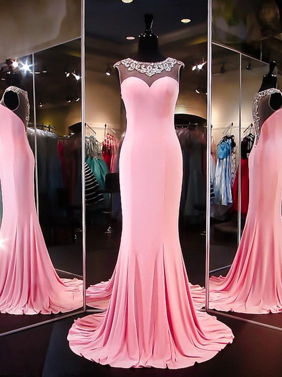 Pink Dresses For Women Party Vestidos De Fiesta Beaded Mermaid Modest Simple Elegant Formal Party Dress Evening Gown Abendkleider