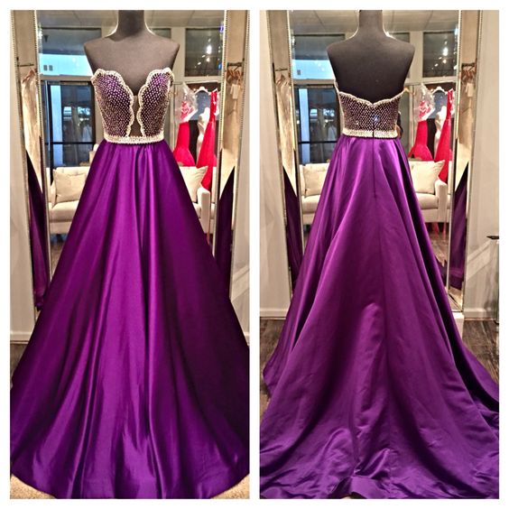 Purple Prom Dress, Elegant Prom Dress, Crystals Prom Dress, A Line Prom Dress, Beaded Prom Dress, Prom Gowns 2017, Floor Length Prom Dress, Cheap Prom Gowns