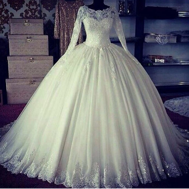 Vestidos De Novia Long Sleeve White Wedding Dresses For Women 2024 Lace Applique Beaded Elegant Princess Tulle Wedding Gown Brautkleid 2023