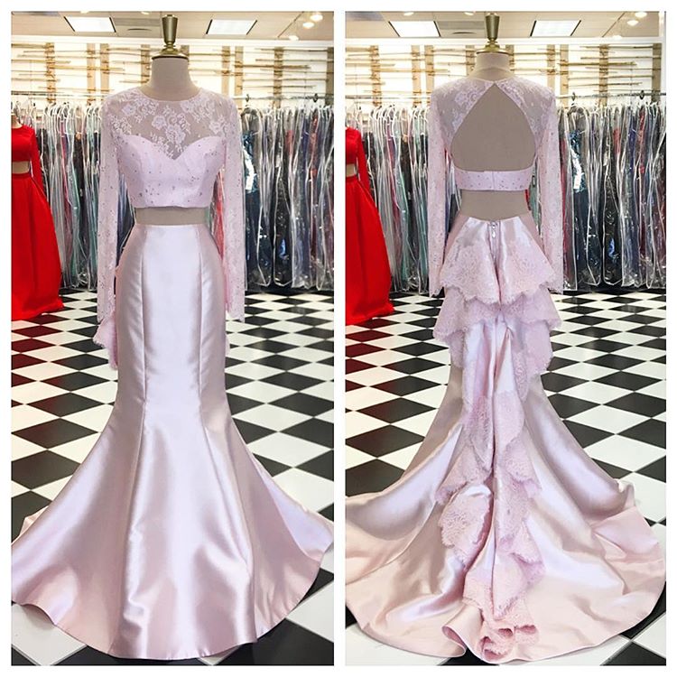 vestidos de fiesta para bodas pink evening dresses long sleeve lace applique mermaid satin elegant formal dresses robe de soiree 