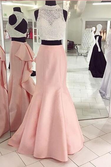 vestidos de fiesta para bodas mermaid evening dresses long beaded pink elegant sleeveless cheap formal evening gown robe de soiree 