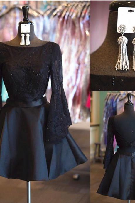 robes de cocktail black homecoming dresses short lace applique long sleeve cheap prom dresses for women vestidos de fiesta de curt 