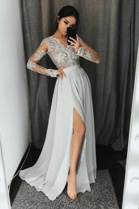 grey and silver prom dresses