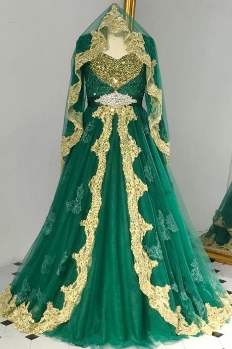 Muslim Prom Dresses Long Sleeve Lace Applique Beaded Elegant Vintage Prom Gown Dubai Fashion Robe De Soiree De Longue