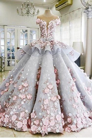 luxury wedding dresses 2022 boho lace applique 3d flowers dusty purple elegant princess wedding ball gown vestido de noiva 2023