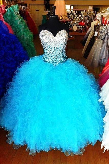 blue quinceanera dresses 2023 ball gown prom dresses crystals beaded sweetheart neckline elegant prom dresses 2022