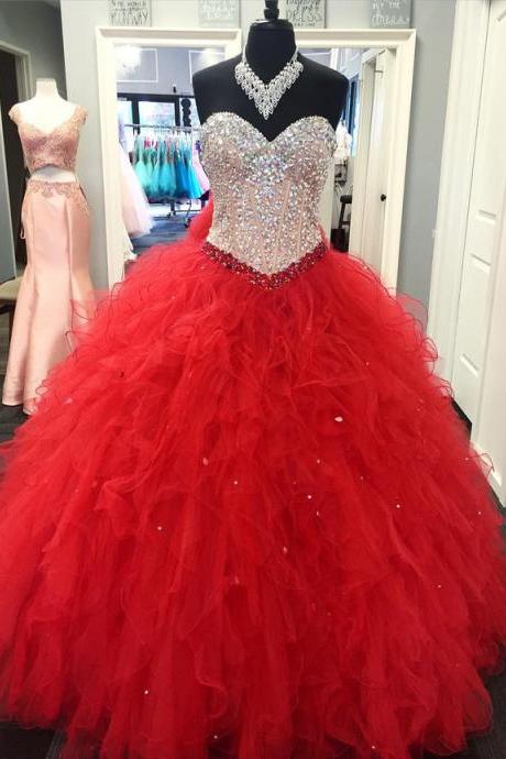 red quinceanera dresses crystals beaded princess tiered elegant real photo ball gown prom dresses vestido de graduacion