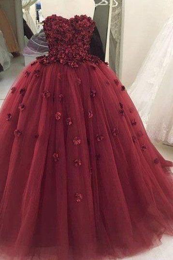 burgundy wedding dresses ball gown lace applique elegant sweetheart neck cheap wedding gowns vestido de noiva