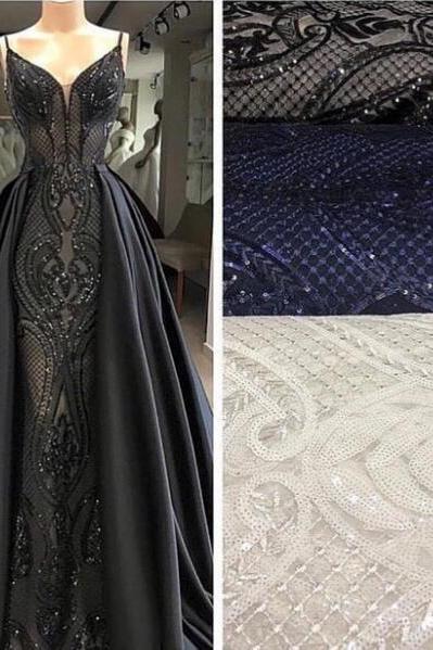 detachable skirt black prom dresses 2022 sparkly sequin applique elegant vintage cheap prom gown vestido de longo 2023