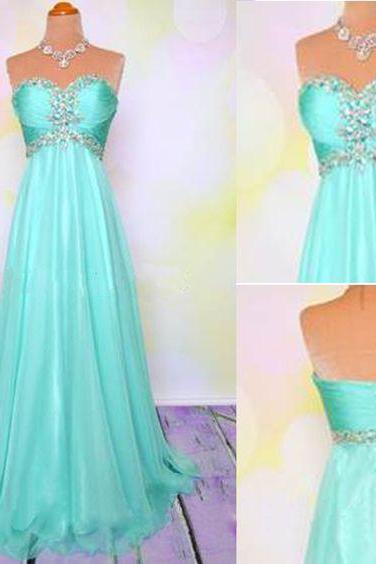Turquoise Blue Beaded Prom Dresses Long Chiffon Sweetheart Elegant Prom Gowns Vestidos De Fiesta
