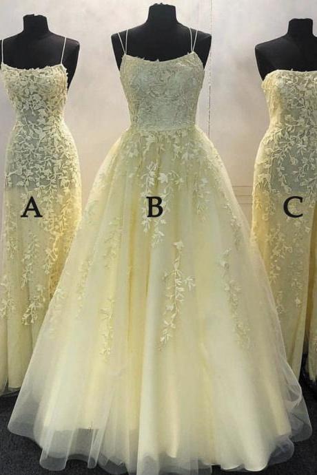yellow prom dresses long mismatched lace applique elegant cheap tulle senior prom gown vestido de fiesta