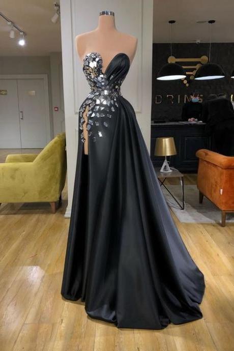 detachable skirt black prom dresses 2022 beaded vintage elegant sweetheart neck satin prom gown 2023 robe de soiree custom make