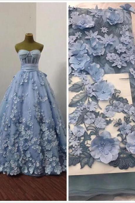 sweetheart neck blue prom dresses ball gown 3d flowers elegant a-line floral prom gown vestido de fiesta 2021 