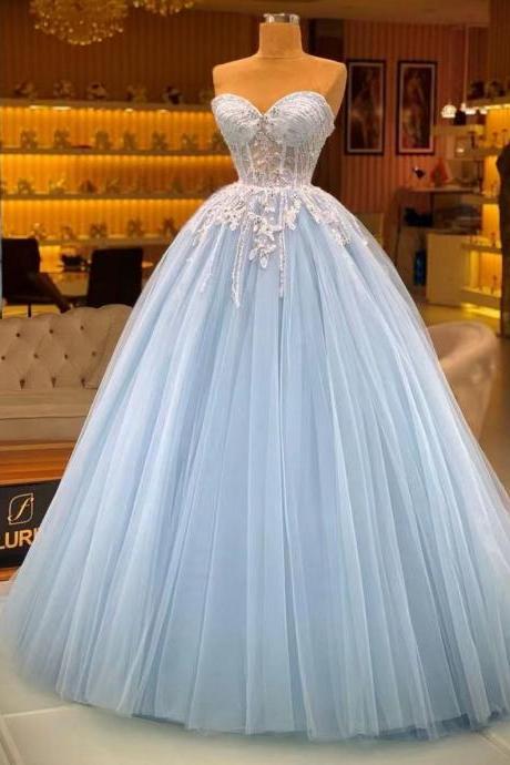 blue prom dresses ball gown sweetheart neck lace applique beaded elegant vintage prom gowns 2021 robe de soiree 