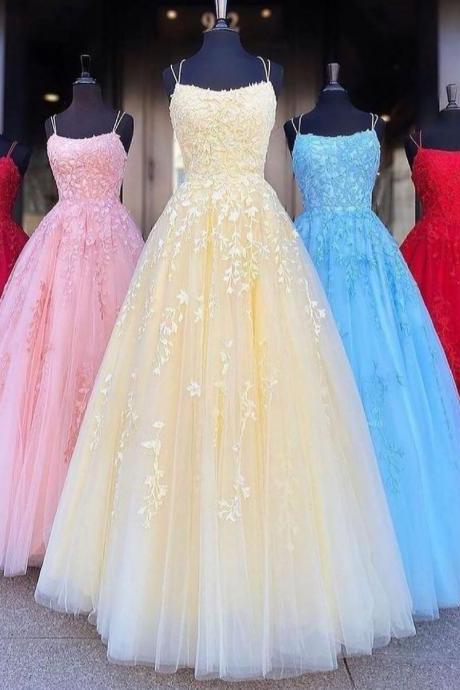 yellow prom dresses 2021 spaghetti strap lace applique a line elegant simple prom gown vestido de fiesta 2022