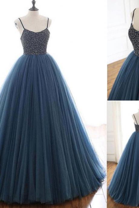 boat neck spaghetti strap gray prom dresses for women beaded a line tulle elegant luxury prom gowns vestidos de fiesta