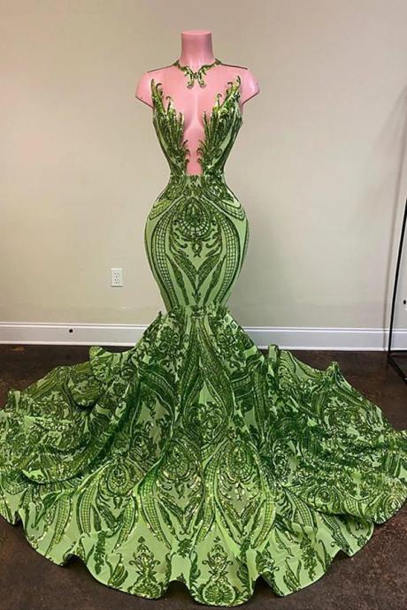 green evening dresses long modest sparkly sequin applique mermaid elegant formal evening gown vestido de longo