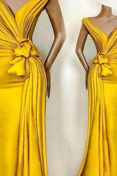 simple yellow evening dresses long v neck modest mermaid cheap formal party dresses vestido de fiesta de longo 2022
