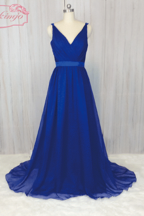 royal blue chiffon bridesmaid dresses long v neck a line cheap custom wedding party dress vestido de novia 