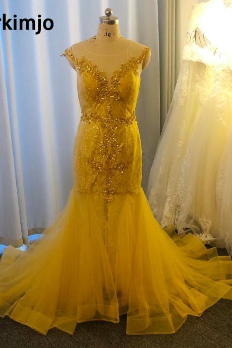 champagne evening dresses long lace applique beaded sparkly mermaid elegant formal dresses vestidos de fiesta 