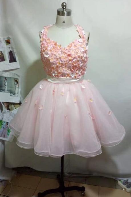 3d Flower Pink Prom Dresses Short Homecoming Dresses 2023 Vestido De Graduacion Beaded Cute Cocktail Dresses 2024