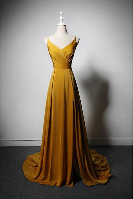 simple prom dresses 2021 v neck long yellow satin cheap elegant prom gowns vestidos de fiesta 2022 