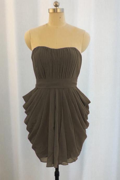 gray bridesmaid dresses 2022 chiffon cheap strapless pleated simple short wedding party dresses 2023