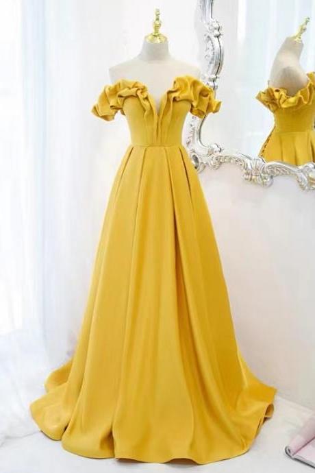 off the shoulder yellow prom dresses long chiffon a line elegant simple prom gown vestidos de fiesta 