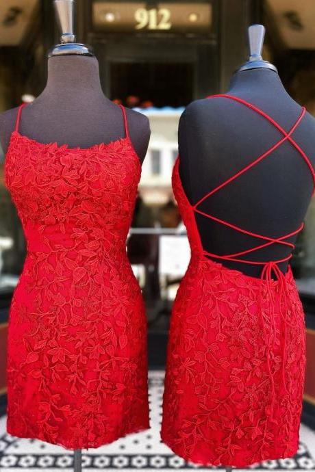 Red Evening Dresses Short Lace Applique Mermaid Elegant Formal Gown Cocktail Dress Vestidos De Noche De Curto