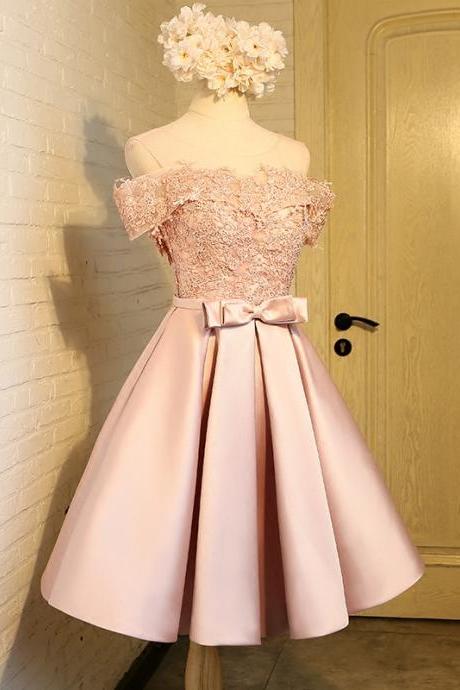 short homecoming dresses 2021 lace applique knee length satin lace applique pink prom dresses 2022 vestidos de fiesta de curto