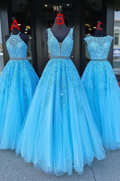 blue lace applique prom dresses 2021 lace applique beaded elegant cheap a line prom gown 2022 senior formal dresses 