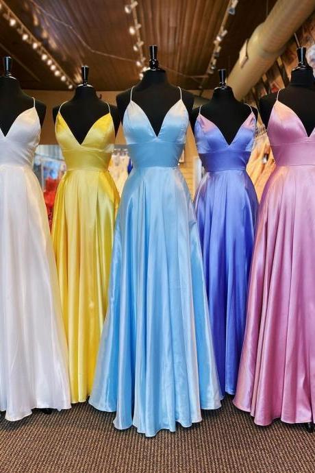 Spagehtti Strap Simple Prom Dresses 2025 A Line Satin Elegant Long Prom Gown 2024 Robe De Soiree