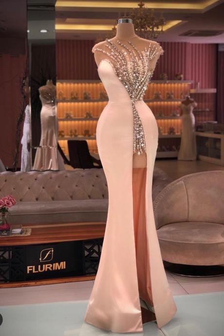 mermaid evening dresses long crystals beaded modest white luxury elegant formal party dress vestidos de fiesta 