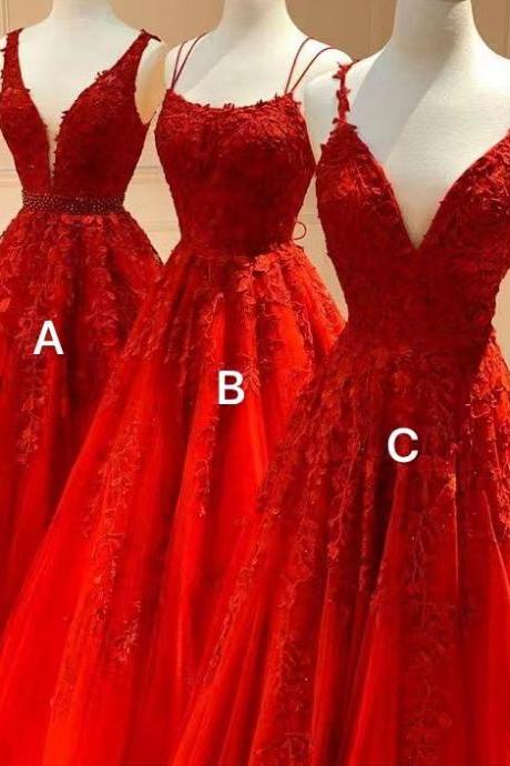 red lace applique prom dresses 2022 elegant a line tulle cheap beaded prom gown robe de soiree 