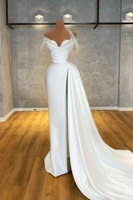 elegant wedding dresses robe de mariage mermaid off white beaded peals luxury wedding gown vestido de novia 