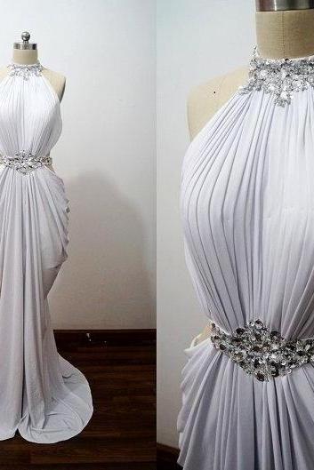 white evening dresses high neck beaded chiffon elegant mermaid simple formal dresses vestidos de fiesta de longo 