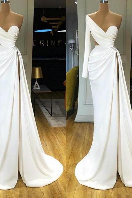 vestidos elegantes para mujer white evening dresses long elegant simple one shoulder cheap formal dresses robes de soiree 