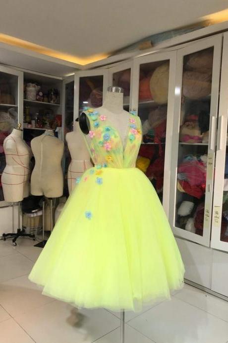 robe de soirée femme yellow prom dresses short tulle 3d flowers a line homecoming dresses 2022 vestidos de graduacion 2023 