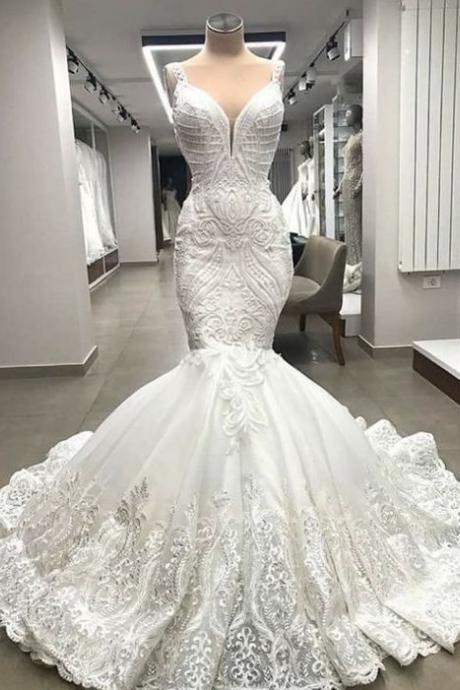 vestidos de novia de seria lace applique mermaid wedding dresses for bride beaded elegant modest white bridal dresses robe de mariage 