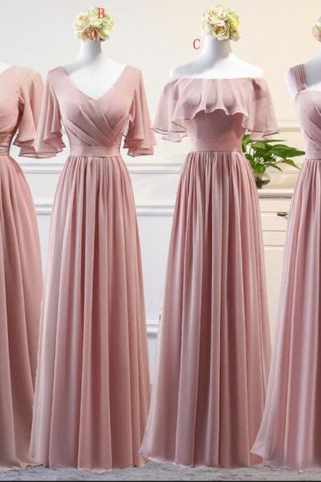 vestidos para dama de honor pink mismatched bridesmaid dresses long chiffon a line simple cheap wedding guest dresses robe de soiree