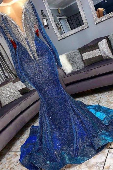 vestido festa luxo glitter tassels prom dresses 2022 long sleeve sparkly shinny mermaid beaded formal prom gown 2023 robe de soiree