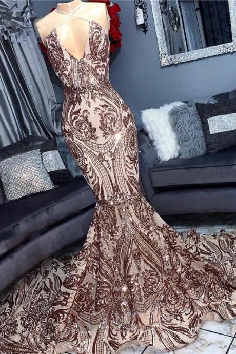 rose gold prom dresses 2022 halter sparkly mermid modest mermaid cheap formal prom gown 2023 abendkleider 