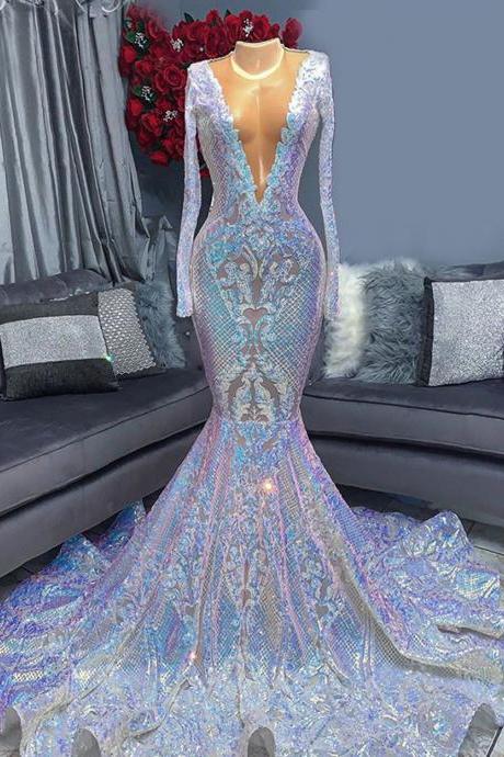 abends kleider 2022 sparkly mermaid prom dresses long sleeve v neck elegant glitter formal party dresses 2023 vestidos de fiesta 