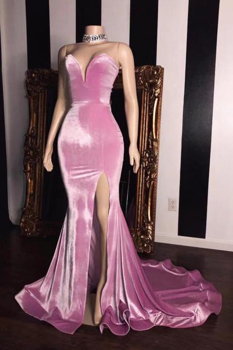 velvet pink prom dresses long simple elegant mermaid cheap prom gown vestidos de fiesta 