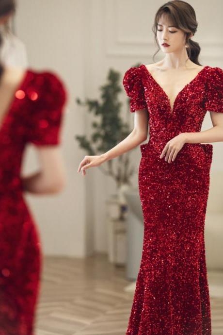red glitter prom dresses long mermaid v neck modest sparkly elegant formal party dresses vestidos de fiesta de longo